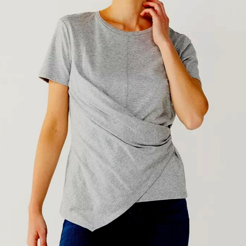 Women’s Nine West Asymmetric Short Sleeve Crewneck Top xxl Grey